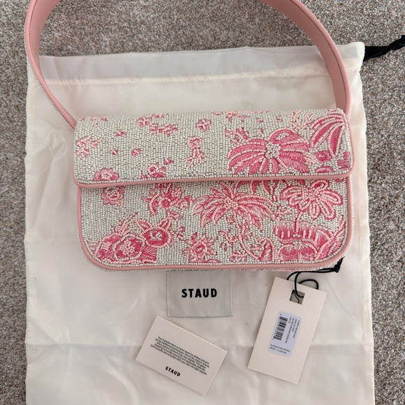 STAUD Handbags - STAUD Pink and Cream Floral Shoulder Bag